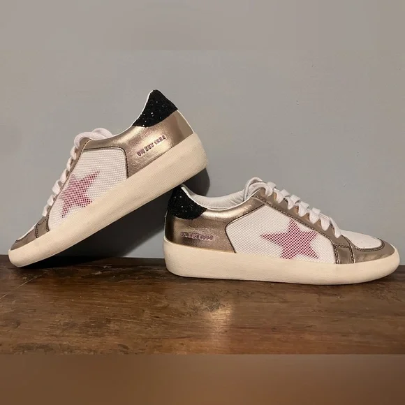 Vintage Havana Rose Gold Metallic & White Star Sneakers - Picture 2 of 11